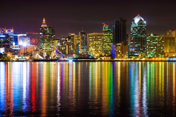 Christmas lights city skyline